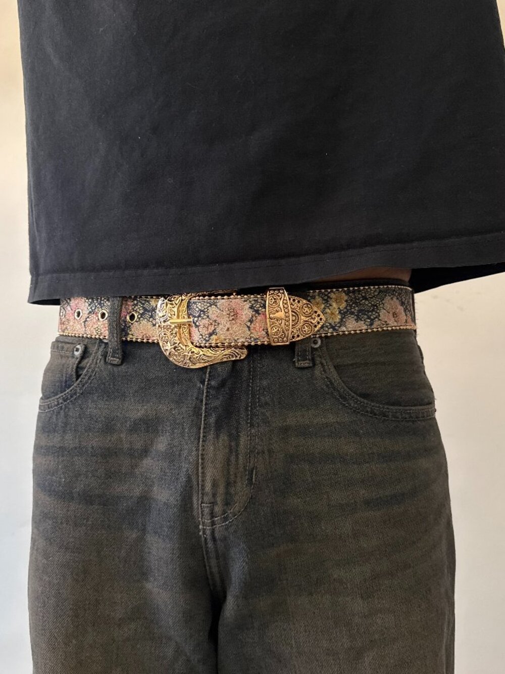 Dark Tapestry Floral Carved Western Belt